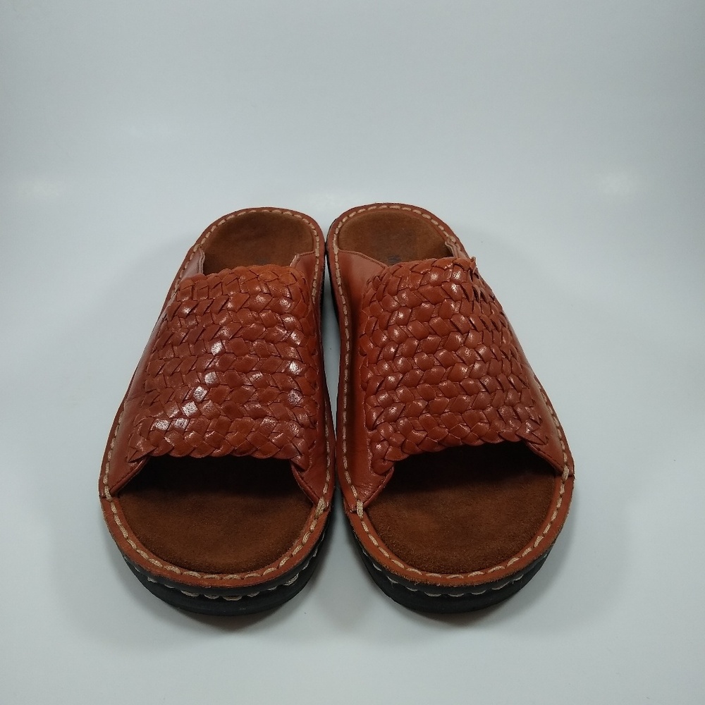 Minnetonka 7 Tan Brown Woven Leather Slide Sandal - Picture 7 of 8